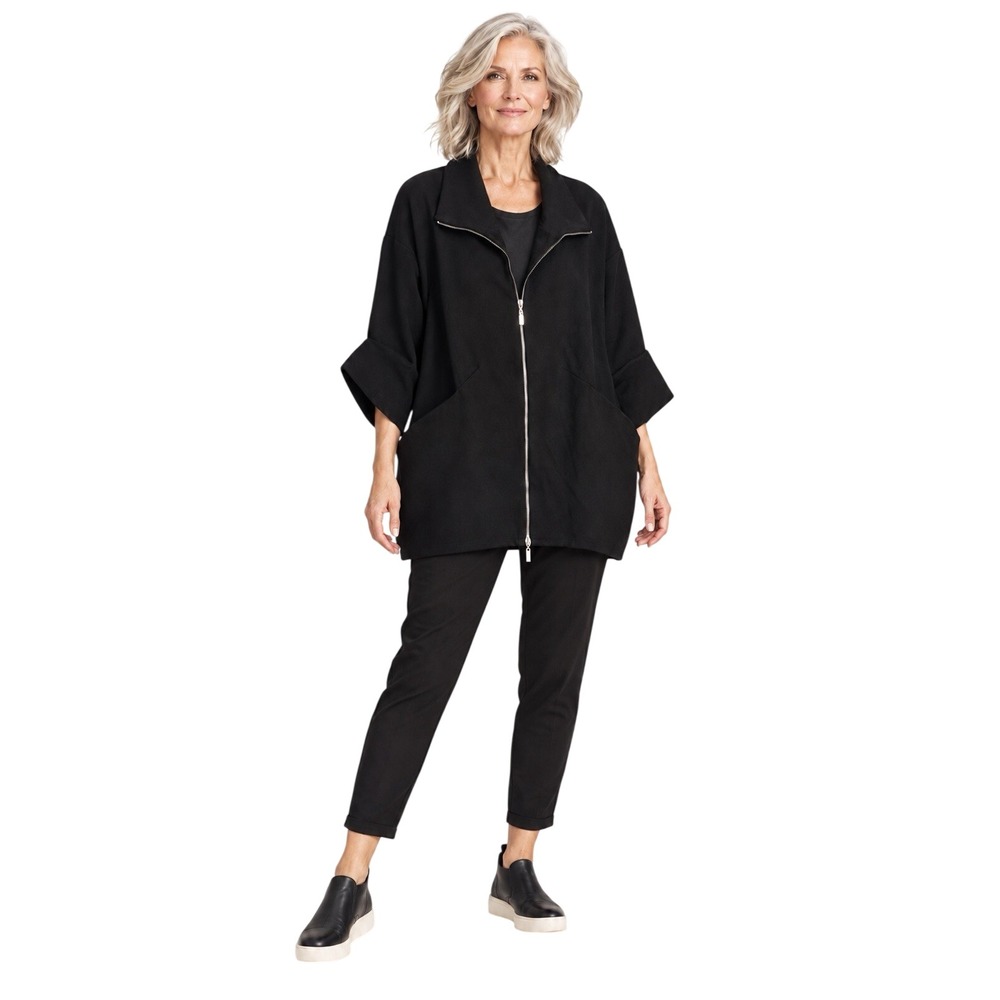 Joseph Ribkoff  Black Ponte Zip Front Jacket Pockets Lagenlook Travel Size 12